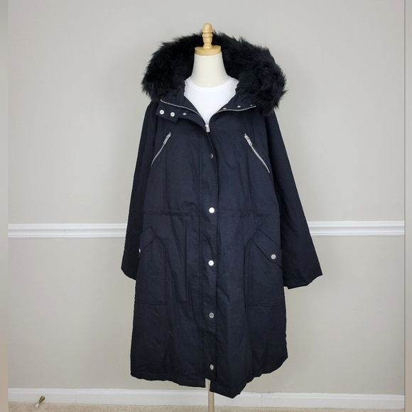 ellos Jackets & Blazers - Ellos Women's Black Hooded Parka Knee Length Coat